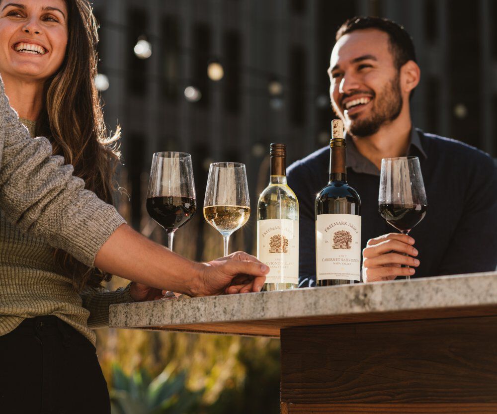 Friends enjoying Freemark Abbey wine