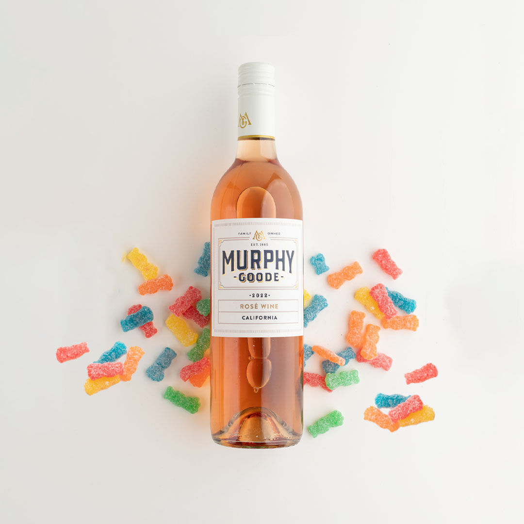 Murphy-Goode Rosé wine with sour gummies